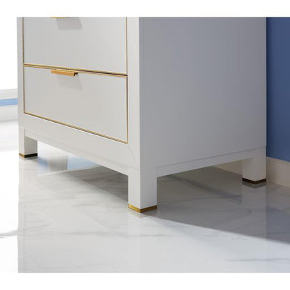 Altair Jackson 36" Single White Freestanding Bathroom Vanity Set With Aosta White Composite Stone Top, Rectangular Undermount Ceramic Sink, and Overflow
