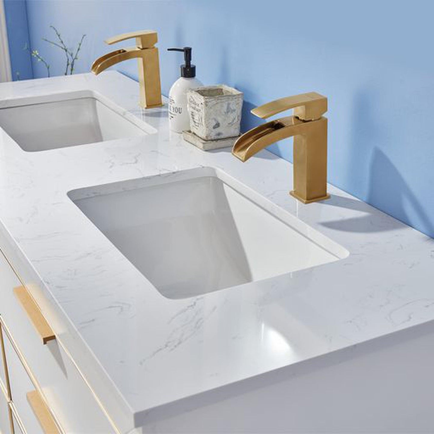 Altair Jackson 60" Double White Freestanding Bathroom Vanity Set With Aosta White Composite Stone Top, Two Rectangular Undermount Ceramic Sinks, and Overflow