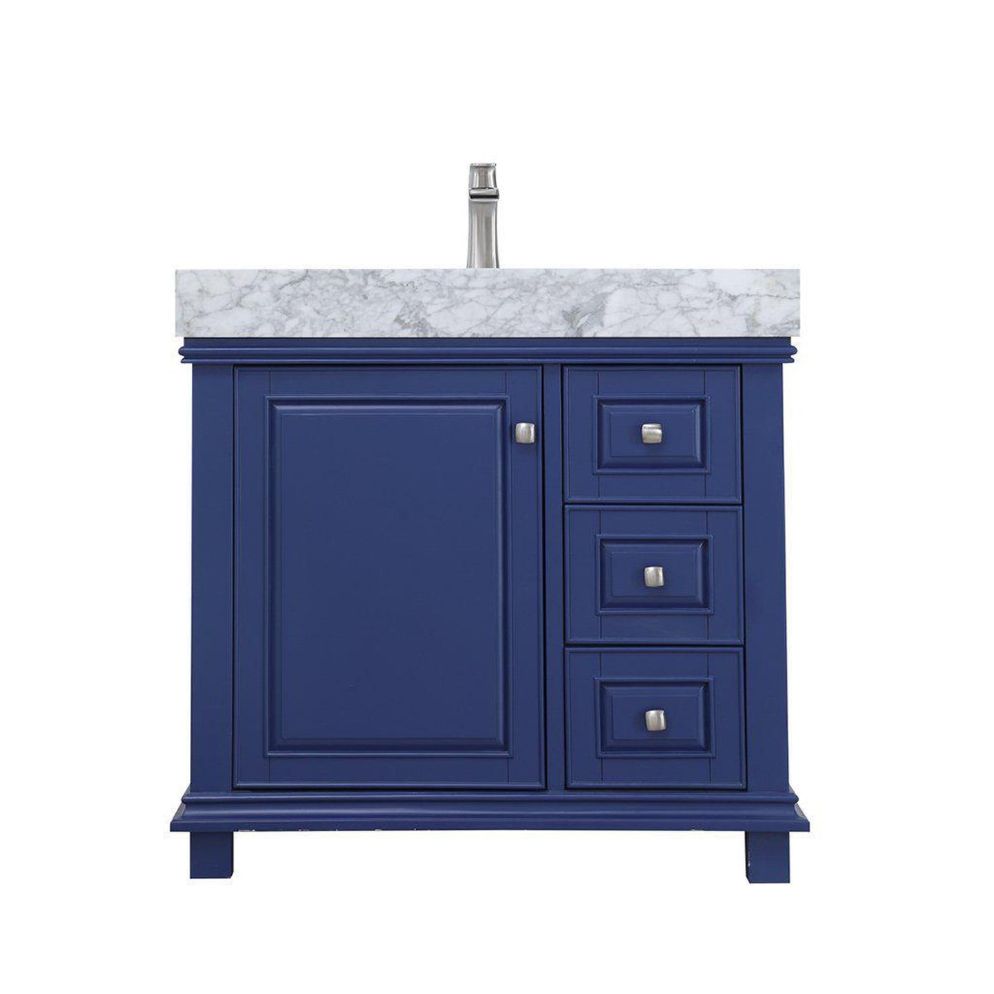 Altair Jardin 36" Single Jewelry Blue Freestanding Bathroom Vanity Set With Natural Carrara White Marble Top, Rectangular Undermount Ceramic Sink, and Overflow