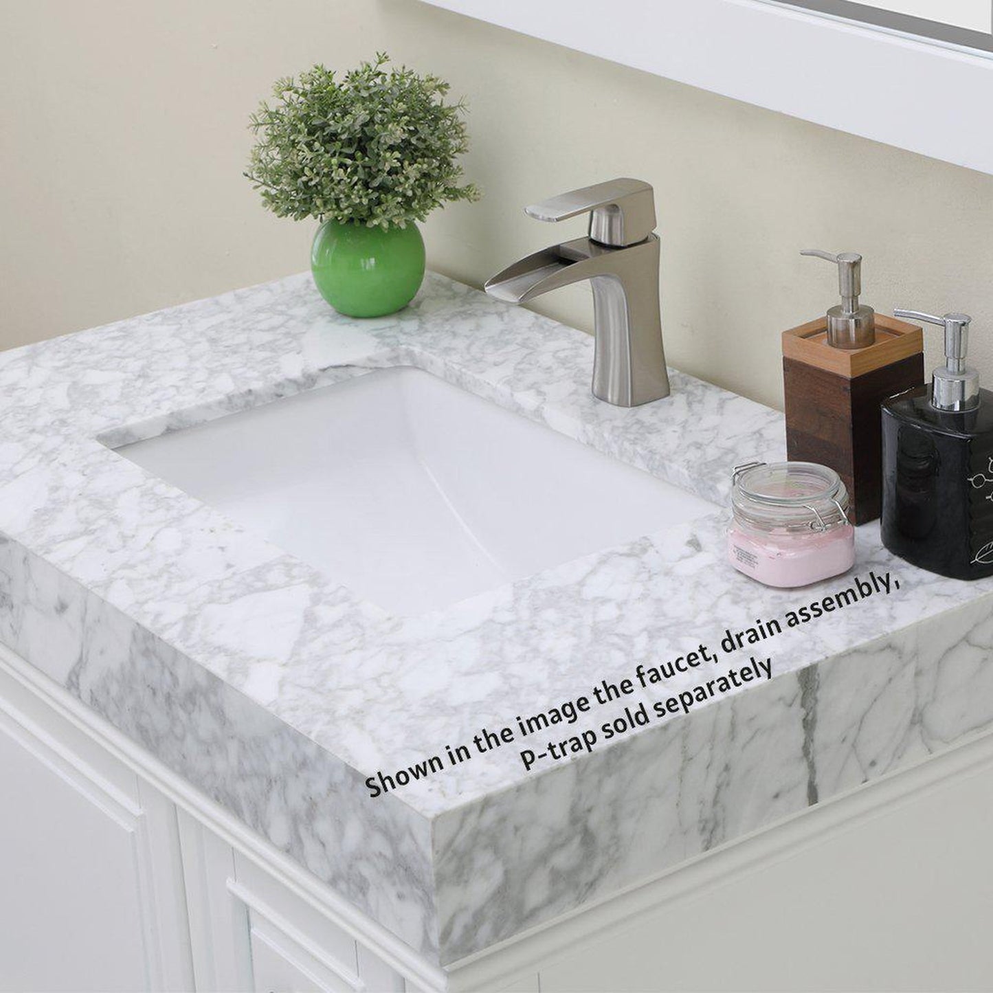 Altair Jardin 36" Single White Freestanding Bathroom Vanity Set With Mirror, Natural Carrara White Marble Top, Rectangular Undermount Ceramic Sink, and Overflow