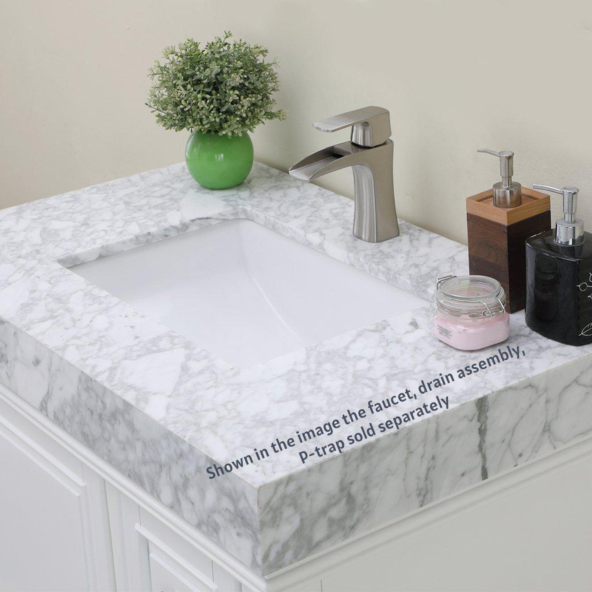 Altair Jardin 36" Single White Freestanding Bathroom Vanity Set With Natural Carrara White Marble Top, Rectangular Undermount Ceramic Sink, and Overflow