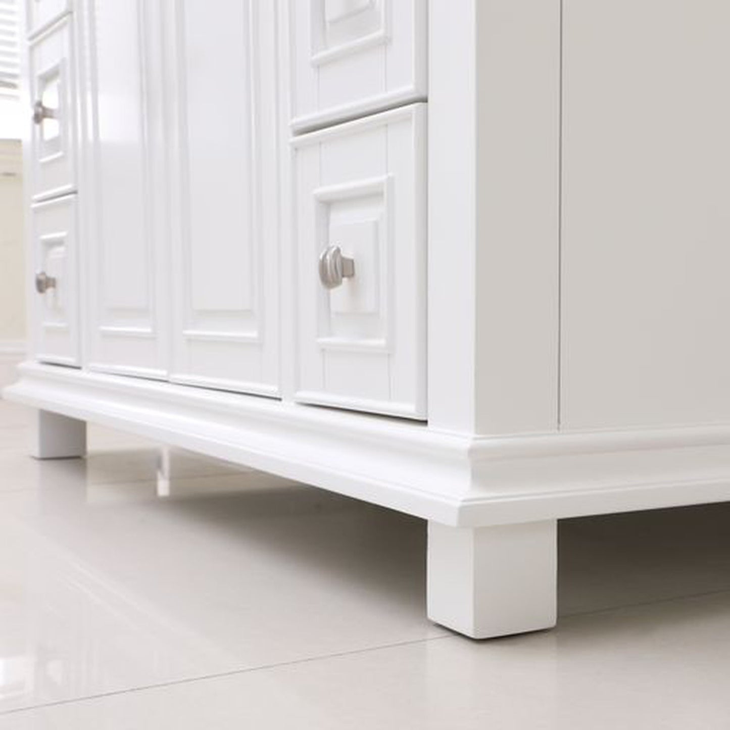 Altair Jardin 48" Single White Freestanding Bathroom Vanity Set With Natural Carrara White Marble Top, Rectangular Undermount Ceramic Sink, and Overflow