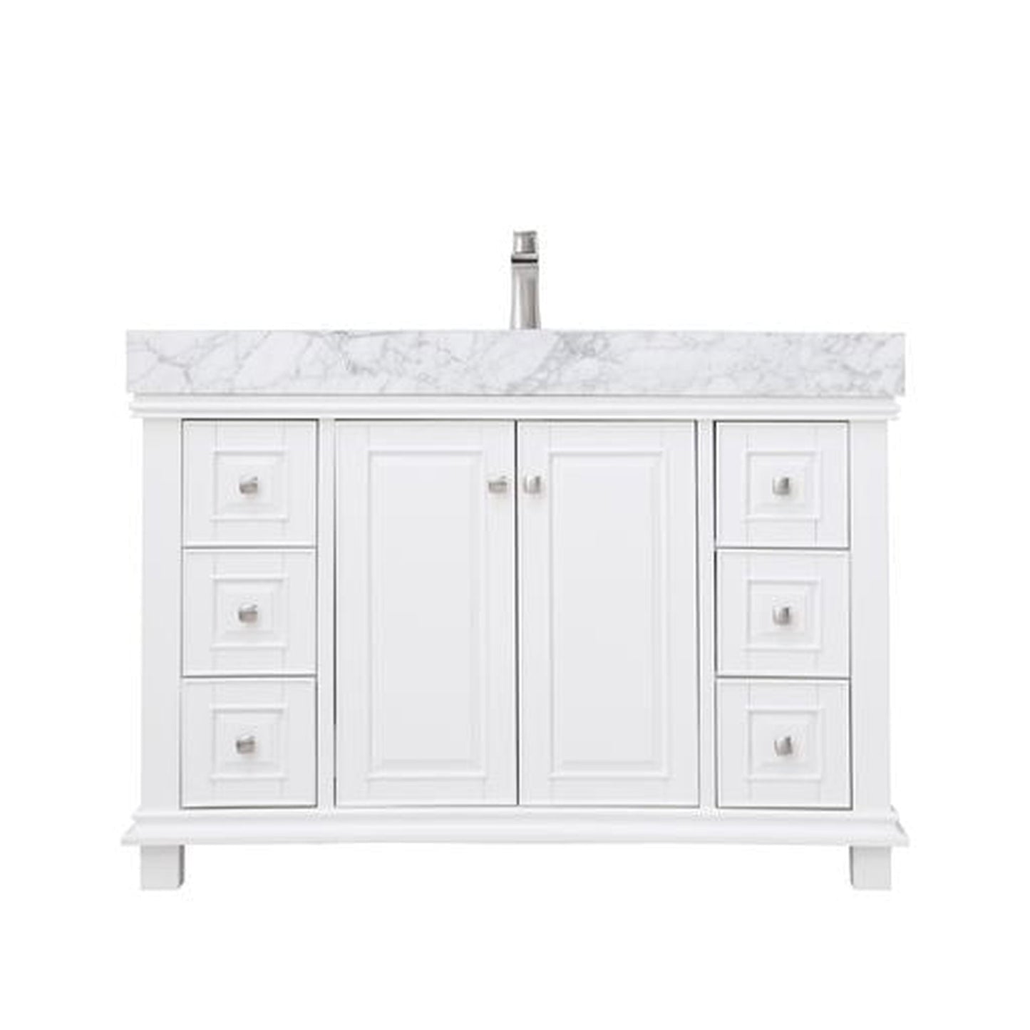 Altair Jardin 48" Single White Freestanding Bathroom Vanity Set With Natural Carrara White Marble Top, Rectangular Undermount Ceramic Sink, and Overflow