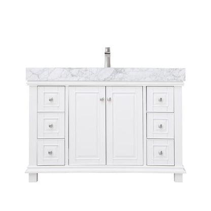 Altair Jardin 48" Single White Freestanding Bathroom Vanity Set With Natural Carrara White Marble Top, Rectangular Undermount Ceramic Sink, and Overflow