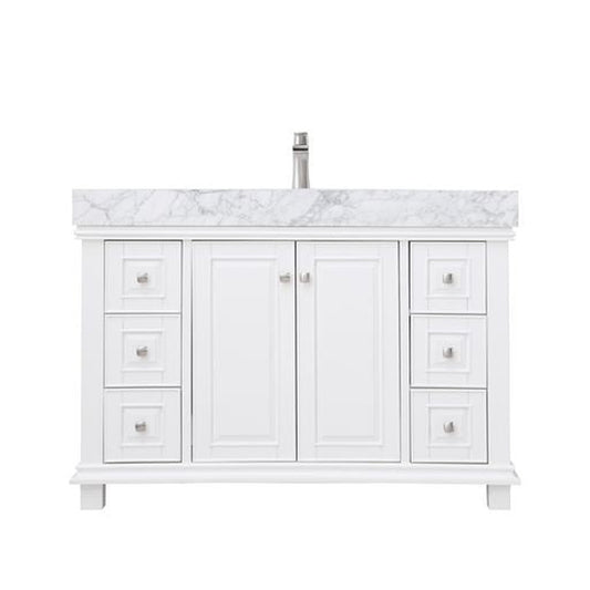 Altair Jardin 48" Single White Freestanding Bathroom Vanity Set With Natural Carrara White Marble Top, Rectangular Undermount Ceramic Sink, and Overflow