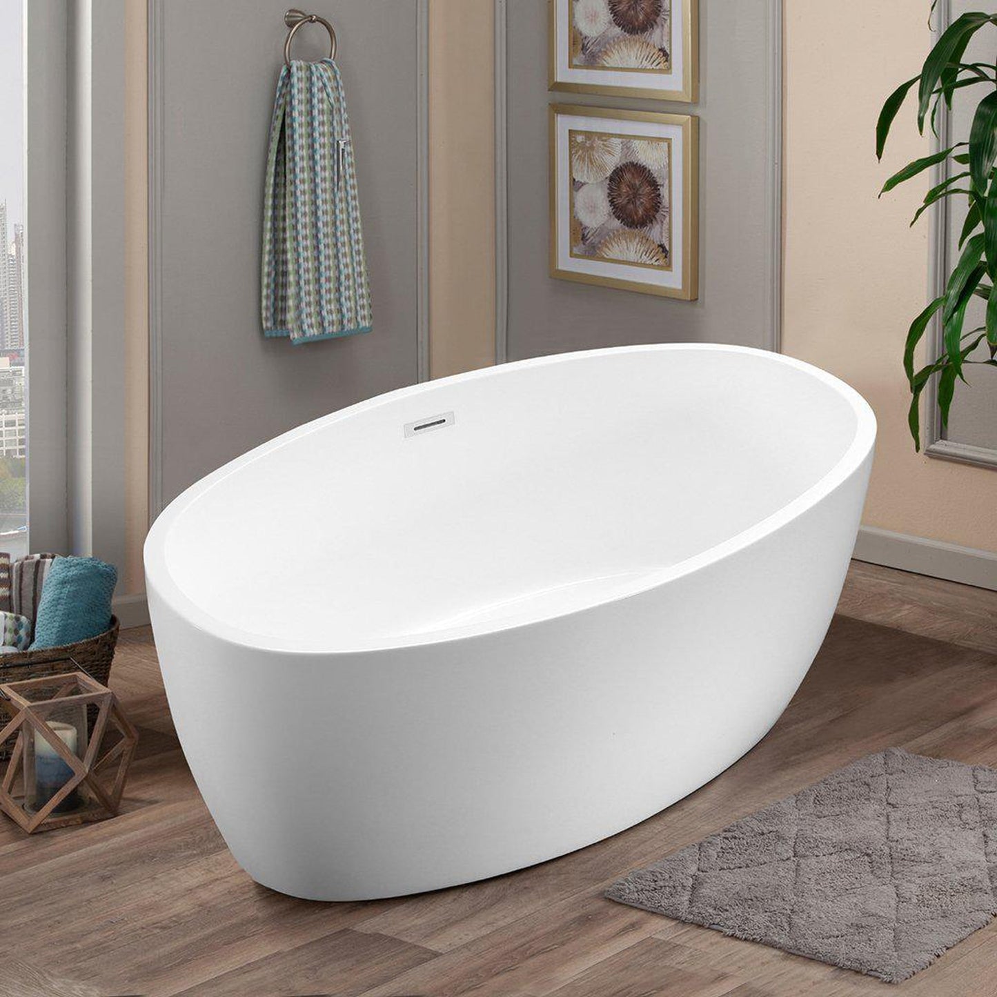 Altair Jolie 55" x 32" White Acrylic Freestanding Bathtub