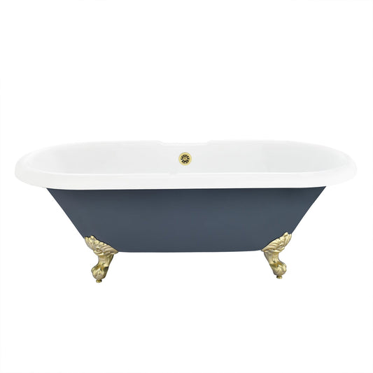 Altair Kerta 67" x 29" Gray Acrylic Clawfoot Bathtub With Brushed Brass Drain and Overflow