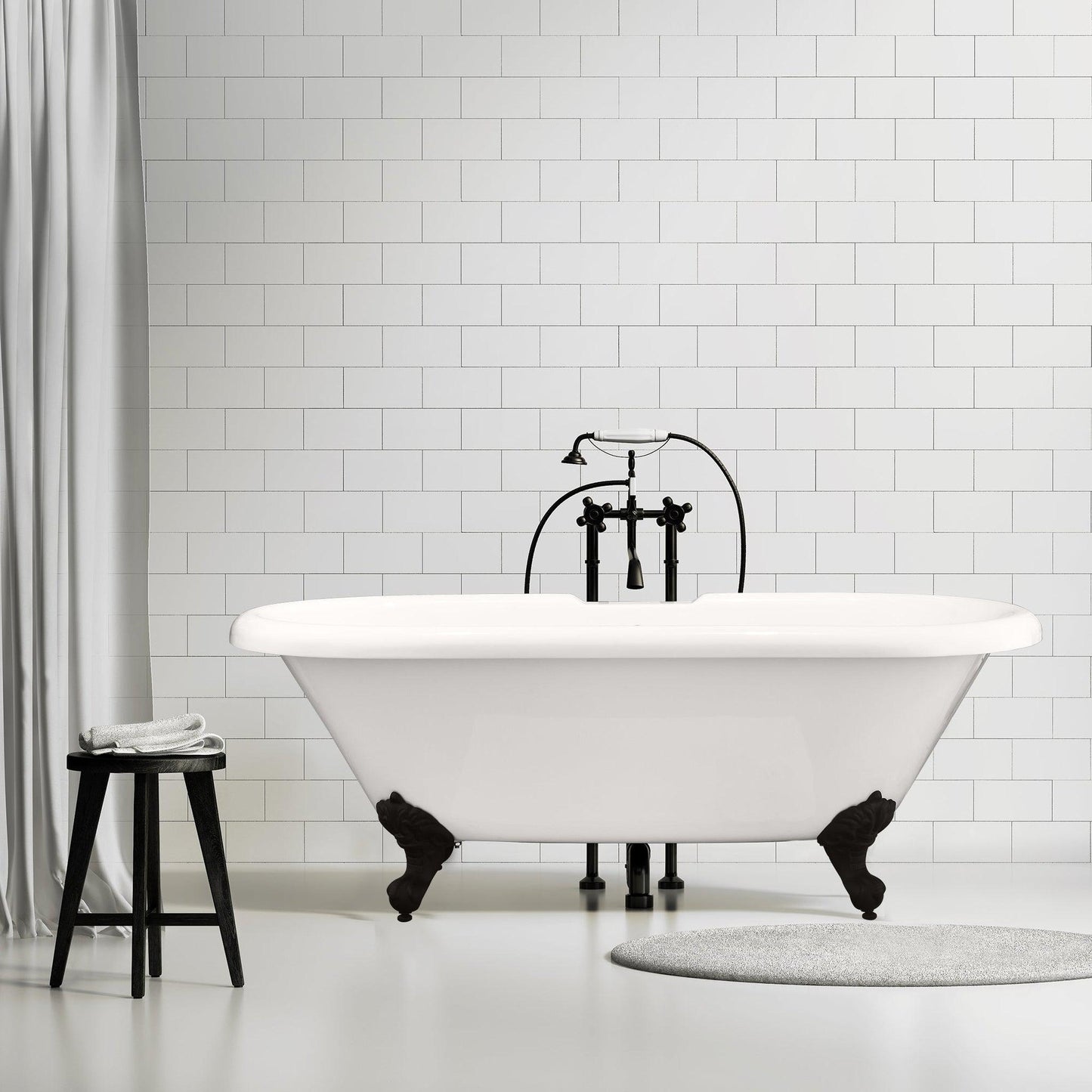 Altair Kerta 67" x 29" White Acrylic Clawfoot Bathtub With Matte Black Drain and Overflow
