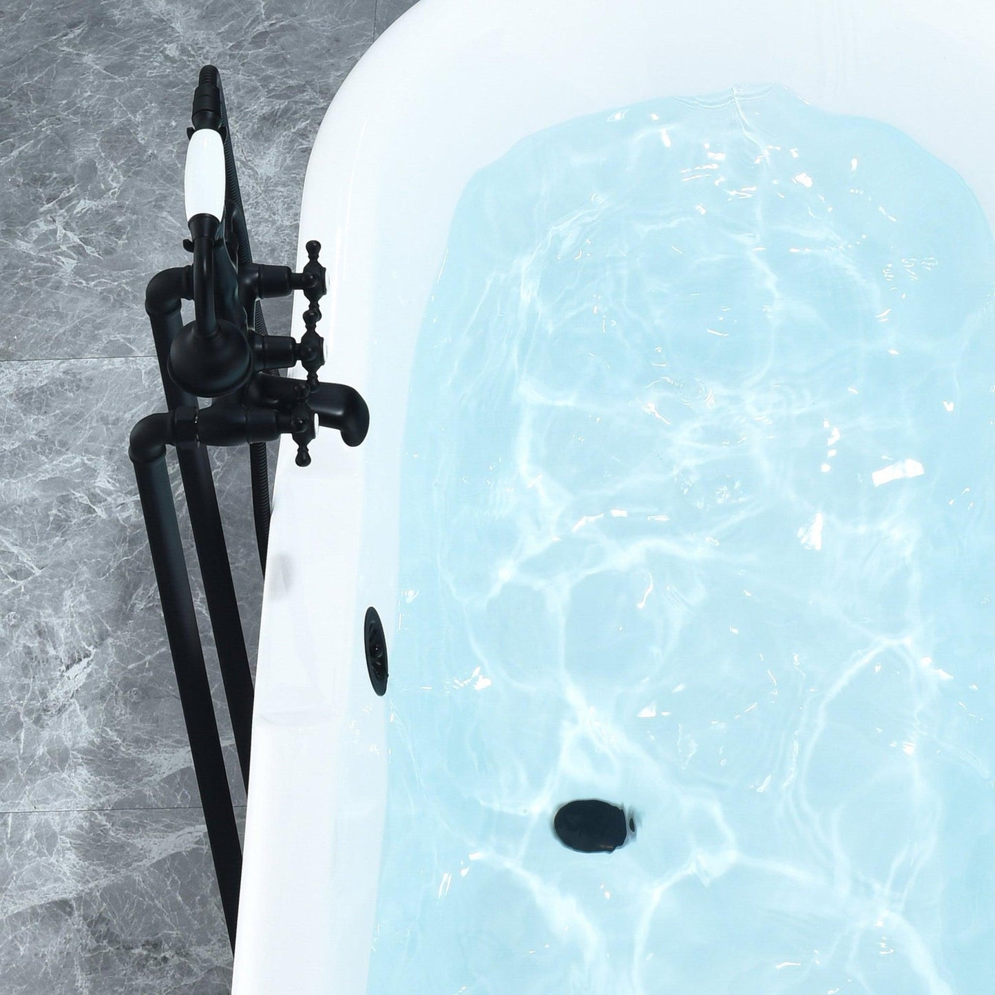 Altair Kerta 67" x 29" White Acrylic Clawfoot Bathtub With Matte Black Drain and Overflow
