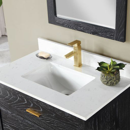 Altair Kesia 36" Black Oak Freestanding Single Bathroom Vanity Set With Mirror, Stylish Aosta White Composite Stone Top, Rectangular Undermount Ceramic Sink, Overflow, and Backsplash