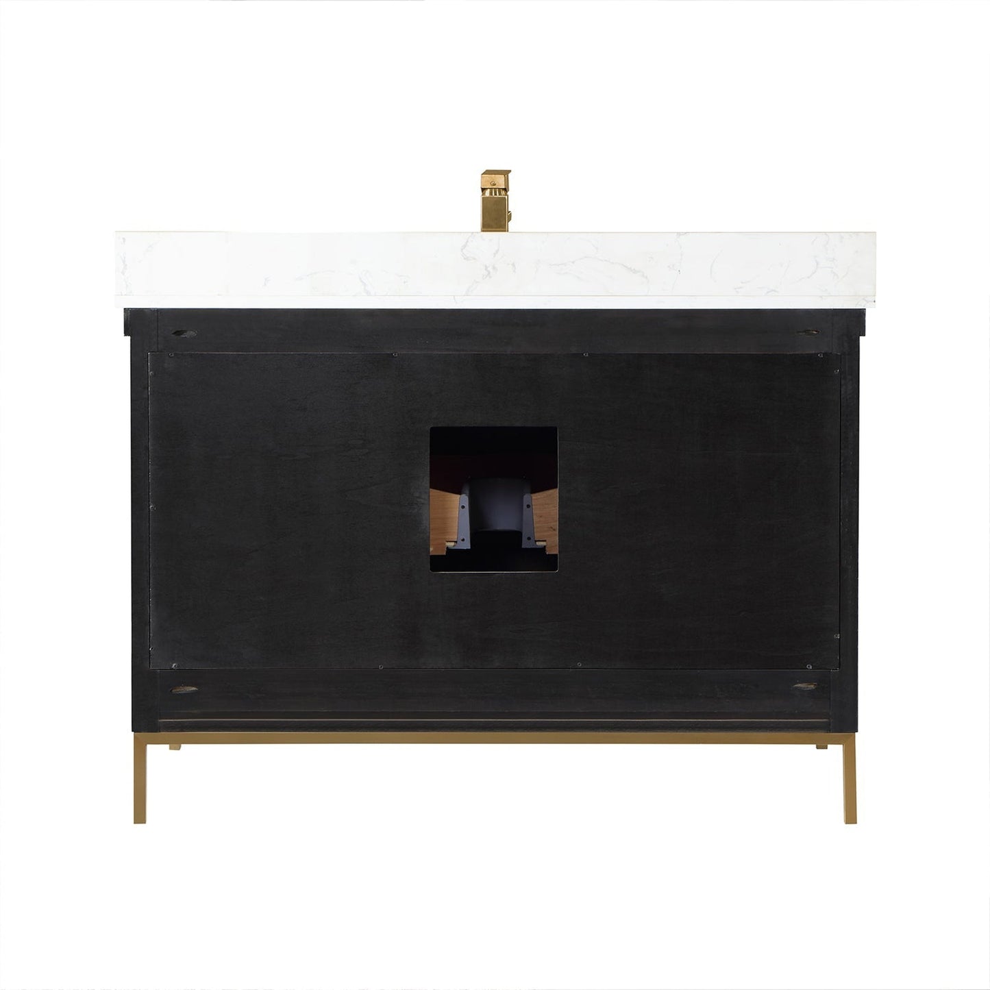 Altair Kesia 48" Black Oak Freestanding Single Bathroom Vanity Set With Stylish Aosta White Composite Stone Top, Rectangular Undermount Ceramic Sink, Overflow, and Backsplash