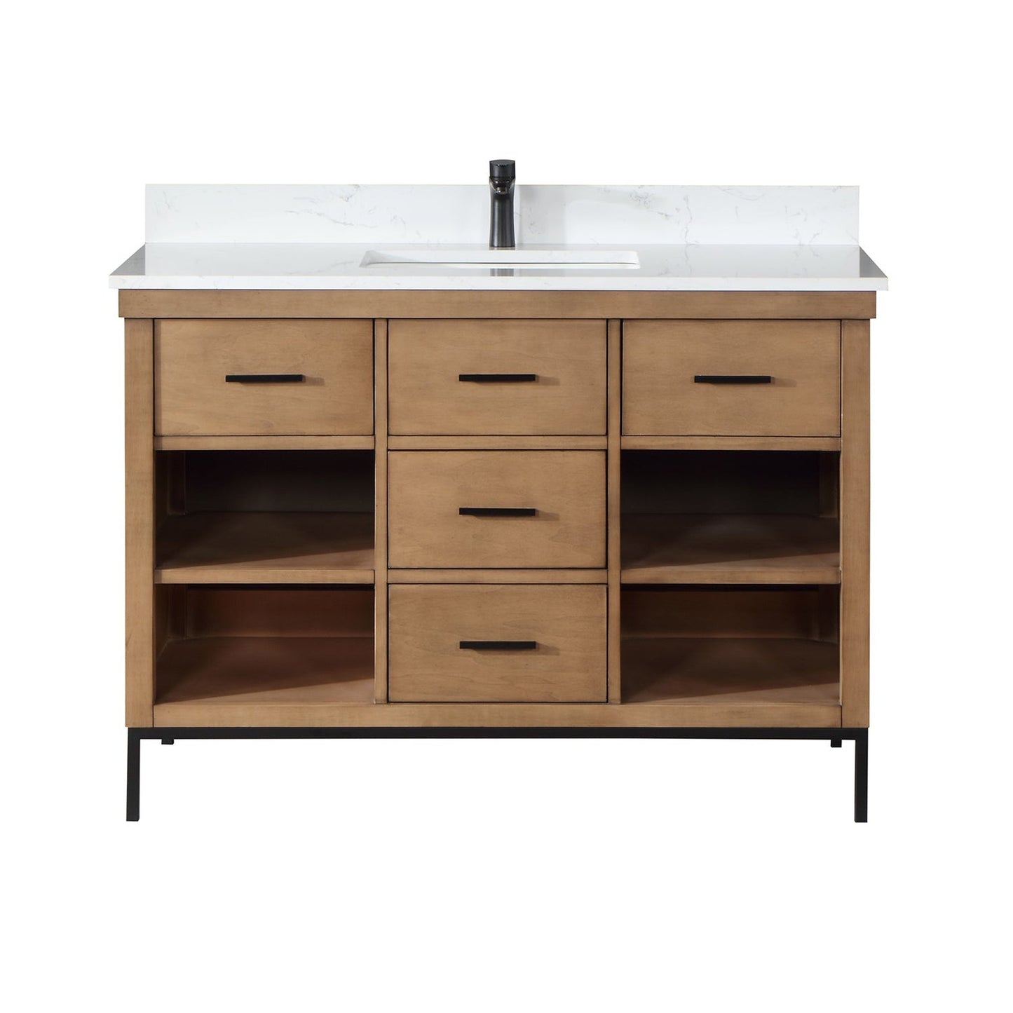 Altair Kesia 48" Brown Pine Freestanding Single Bathroom Vanity Set With Stylish Aosta White Composite Stone Top, Rectangular Undermount Ceramic Sink, Overflow, and Backsplash