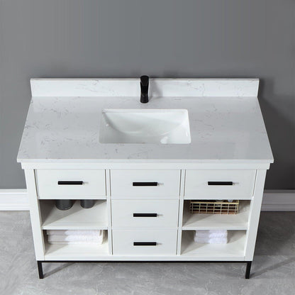 Altair Kesia 48" White Freestanding Single Bathroom Vanity Set With Stylish Aosta White Composite Stone Top, Rectangular Undermount Ceramic Sink, Overflow, and Backsplash