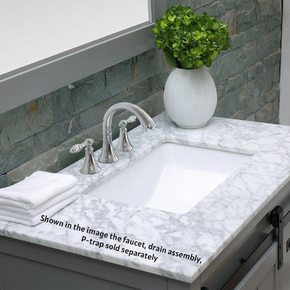 Altair Kinsley 36" Single Gray Freestanding Bathroom Vanity Set With Natural Carrara White Marble Top, Rectangular Undermount Ceramic Sink, and Overflow