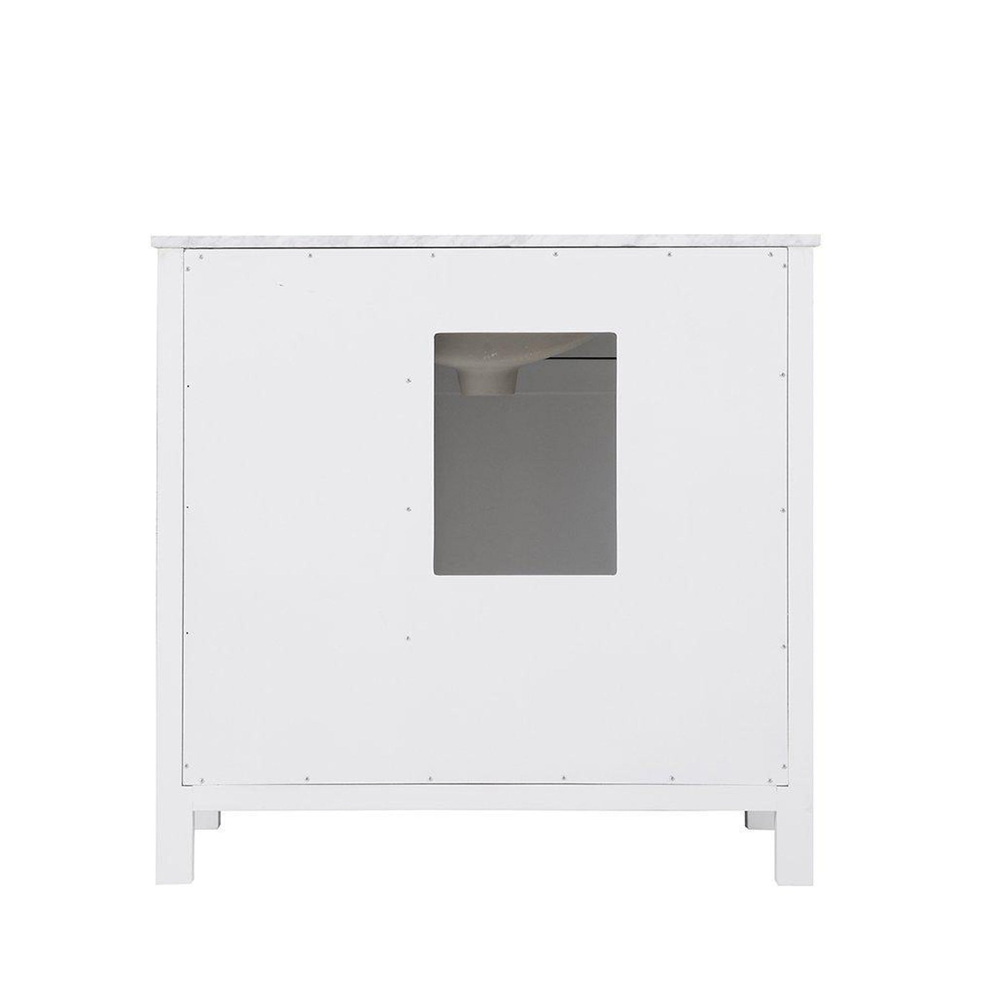 Altair Kinsley 36" Single White Freestanding Bathroom Vanity Set With Natural Carrara White Marble Top, Rectangular Undermount Ceramic Sink, and Overflow