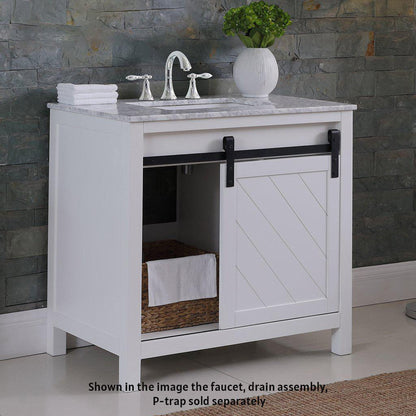 Altair Kinsley 36" Single White Freestanding Bathroom Vanity Set With Natural Carrara White Marble Top, Rectangular Undermount Ceramic Sink, and Overflow