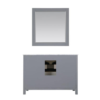 Altair Kinsley 48" Single Gray Freestanding Bathroom Vanity Set With Mirror, Natural Carrara White Marble Top, Rectangular Undermount Ceramic Sink, and Overflow