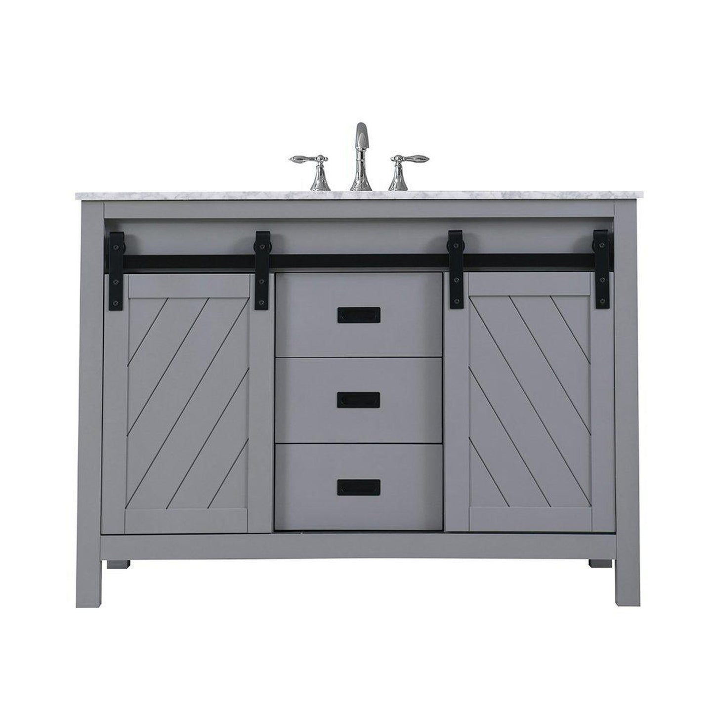 Altair Kinsley 48" Single Gray Freestanding Bathroom Vanity Set With Natural Carrara White Marble Top, Rectangular Undermount Ceramic Sink, and Overflow