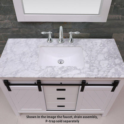 Altair Kinsley 48" Single White Freestanding Bathroom Vanity Set With Mirror, Natural Carrara White Marble Top, Rectangular Undermount Ceramic Sink, and Overflow