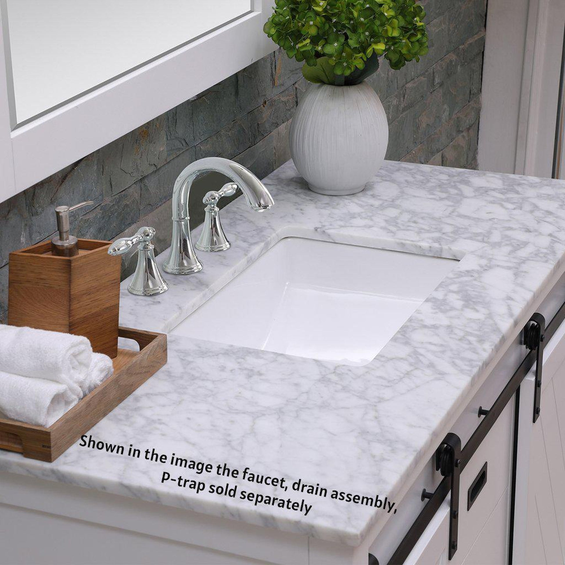 Altair Kinsley 48" Single White Freestanding Bathroom Vanity Set With Mirror, Natural Carrara White Marble Top, Rectangular Undermount Ceramic Sink, and Overflow