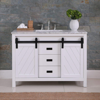 Altair Kinsley 48" Single White Freestanding Bathroom Vanity Set With Natural Carrara White Marble Top, Rectangular Undermount Ceramic Sink, and Overflow