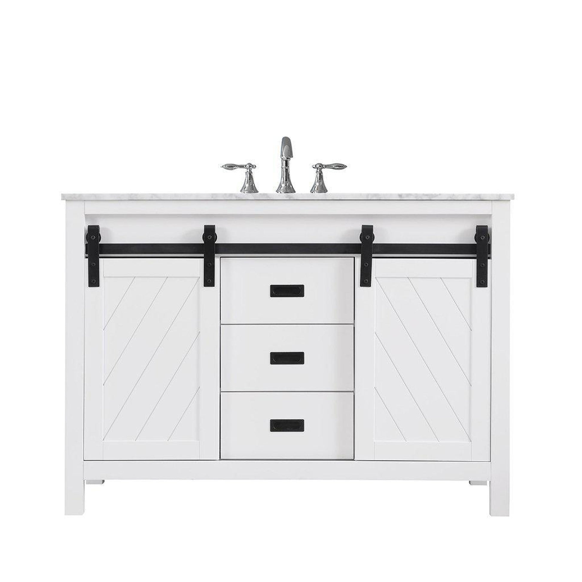 Altair Kinsley 48" Single White Freestanding Bathroom Vanity Set With Natural Carrara White Marble Top, Rectangular Undermount Ceramic Sink, and Overflow