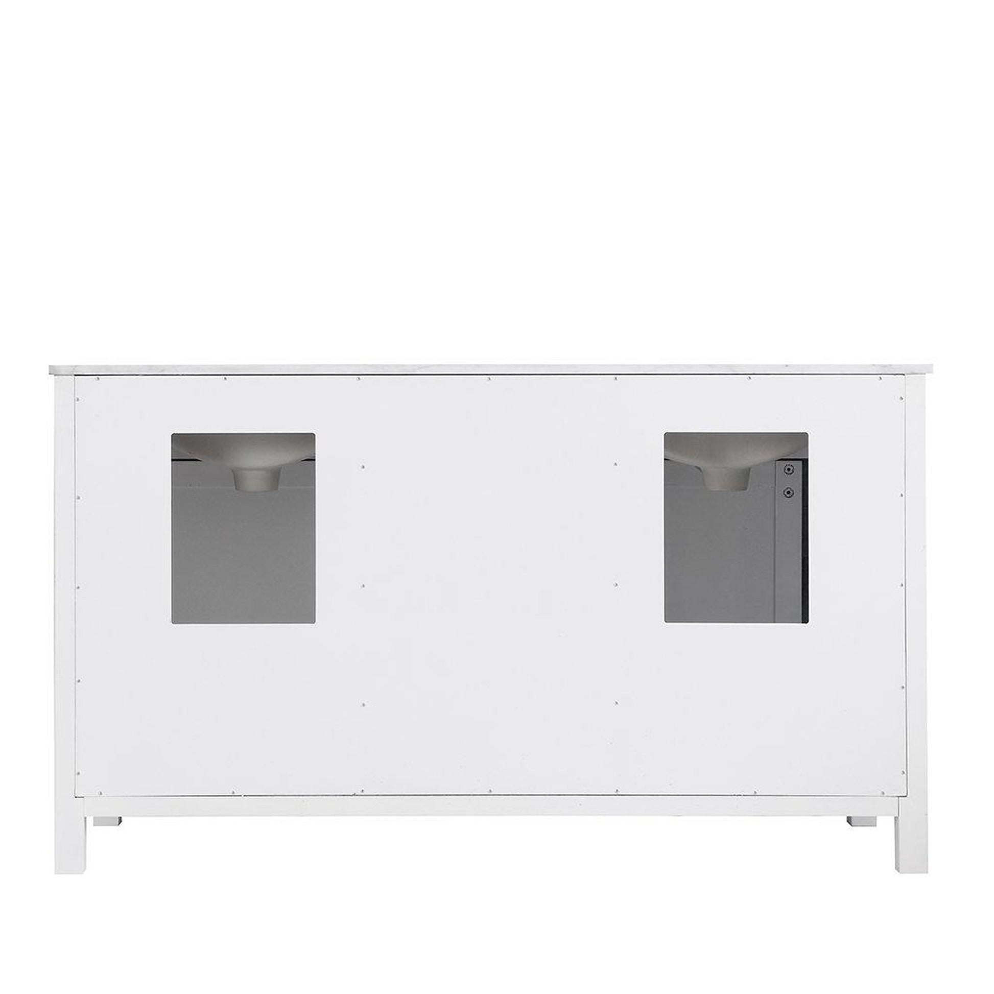 Altair Kinsley 60" Double White Freestanding Bathroom Vanity Set With Natural Carrara White Marble Top, Two Rectangular Undermount Ceramic Sinks, and Overflow