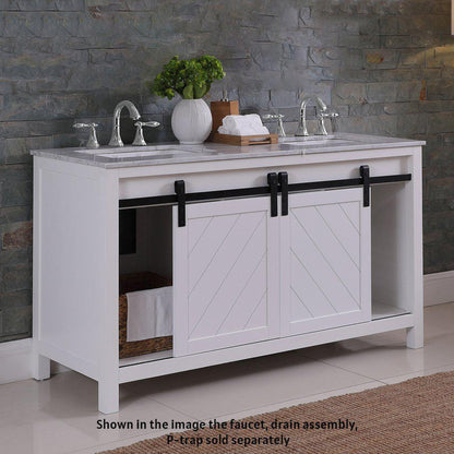 Altair Kinsley 60" Double White Freestanding Bathroom Vanity Set With Natural Carrara White Marble Top, Two Rectangular Undermount Ceramic Sinks, and Overflow