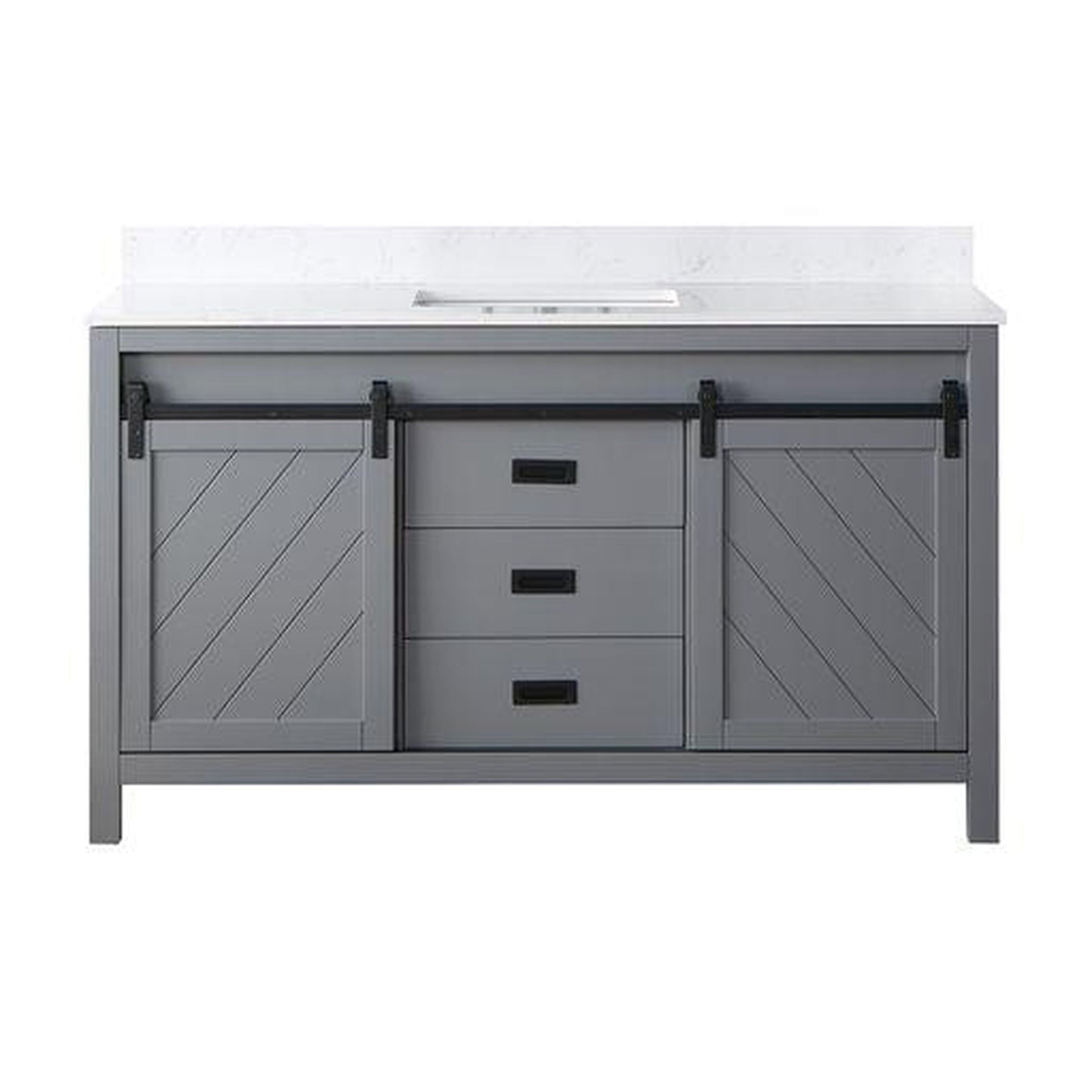 Altair Kinsley 60" Single Gray Freestanding Bathroom Vanity Set With Aosta White Composite Stone Top, Rectangular Undermount Ceramic Sink, and Overflow