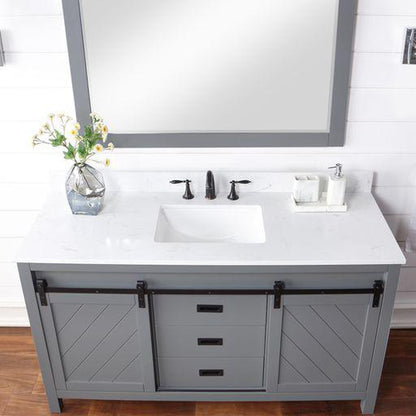 Altair Kinsley 60" Single Gray Freestanding Bathroom Vanity Set With Mirror, Aosta White Composite Stone Top, Rectangular Undermount Ceramic Sink, and Overflow