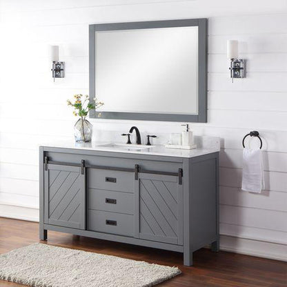 Altair Kinsley 60" Single Gray Freestanding Bathroom Vanity Set With Mirror, Aosta White Composite Stone Top, Rectangular Undermount Ceramic Sink, and Overflow