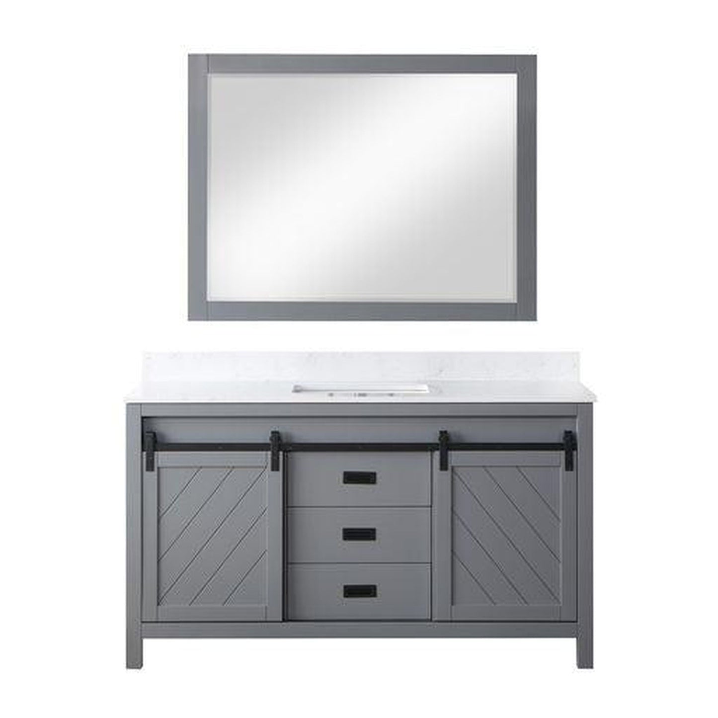 Altair Kinsley 60" Single Gray Freestanding Bathroom Vanity Set With Mirror, Aosta White Composite Stone Top, Rectangular Undermount Ceramic Sink, and Overflow