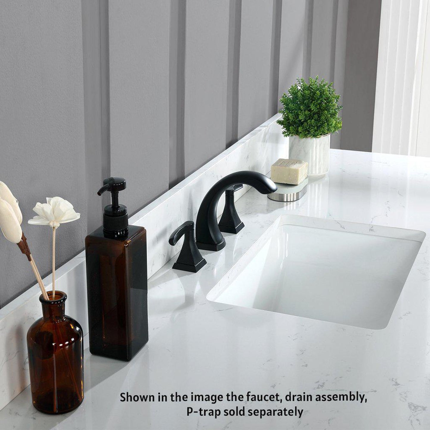 Altair Kinsley 60" Single White Freestanding Bathroom Vanity Set With Mirror, Aosta White Composite Stone Top Rectangular Undermount Ceramic Sink, Overflow, and Backsplash