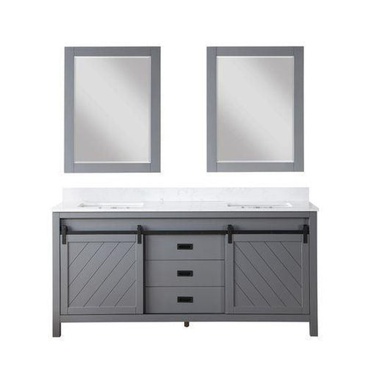 Altair Kinsley 72" Double Gray Freestanding Bathroom Vanity Set With Mirror, Aosta White Composite Stone Top, Two Rectangular Undermount Ceramic Sinks, and Overflow