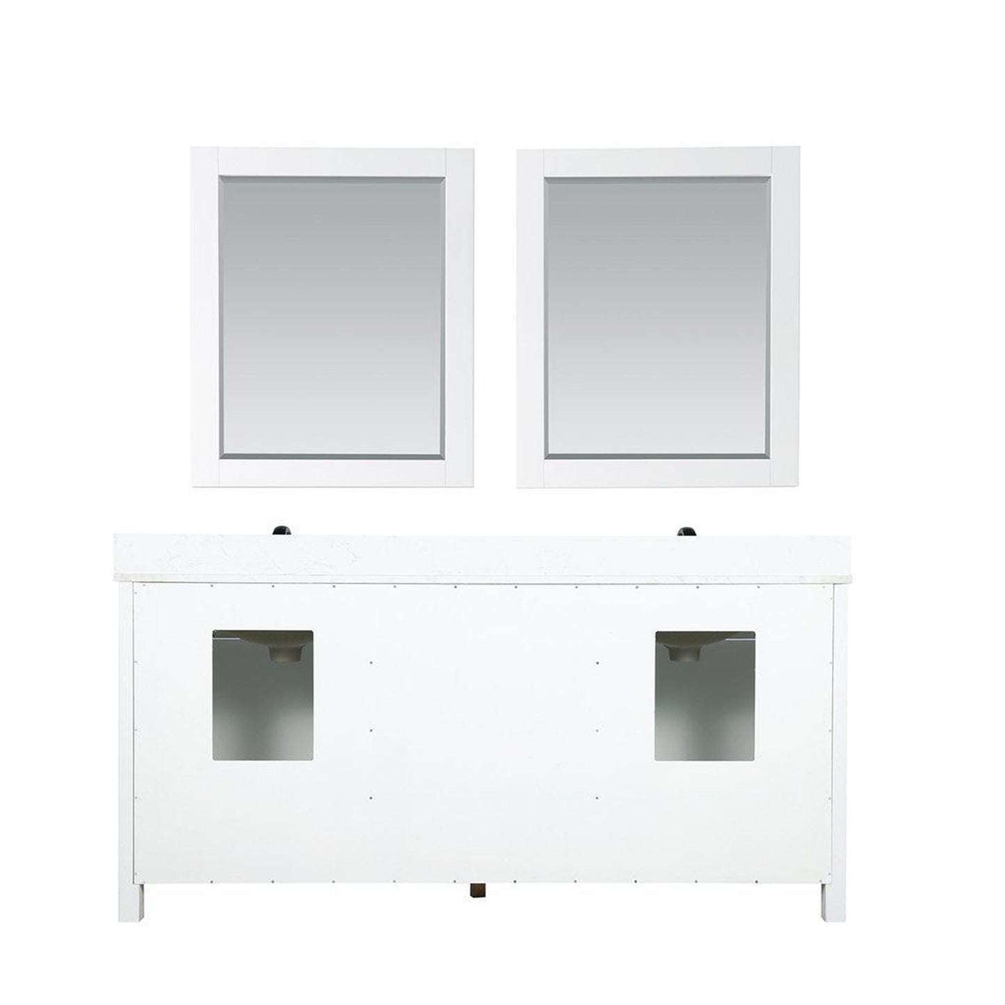 Altair Kinsley 72" Double White Freestanding Bathroom Vanity Set With Mirror, Aosta White Composite Stone Top Two Rectangular Undermount Ceramic Sinks, Overflow, and Backsplash