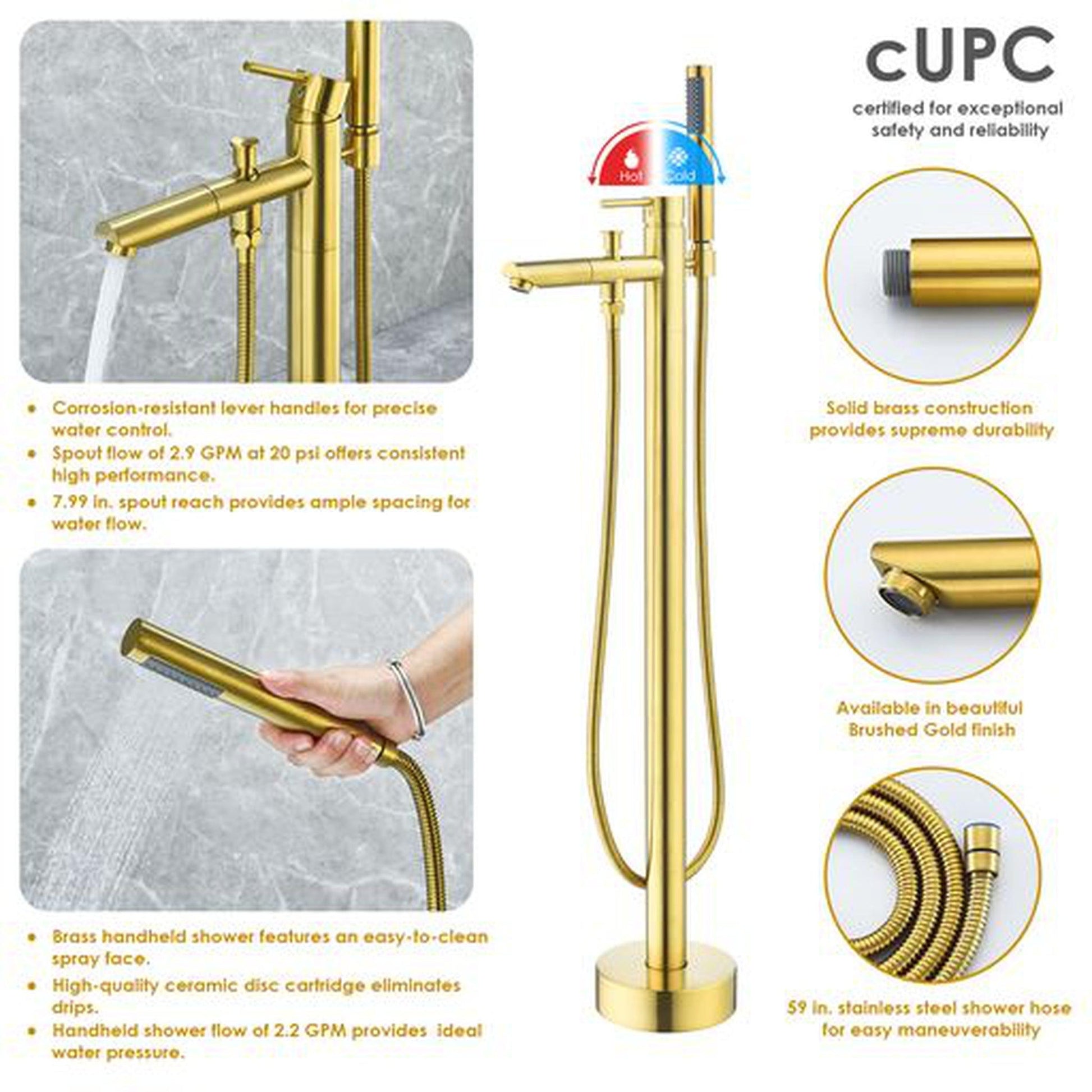 Altair Larod Brushed Gold Single Lever Handle Freestanding Bathtub Faucet With Handshower