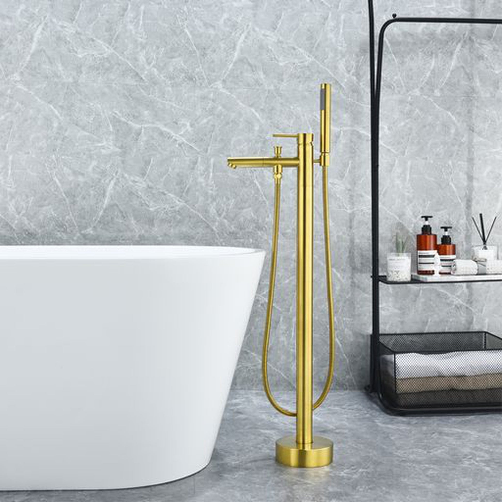 Altair Larod Brushed Gold Single Lever Handle Freestanding Bathtub Faucet With Handshower