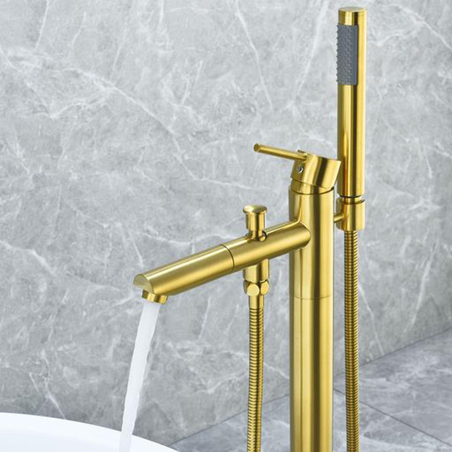 Altair Larod Brushed Gold Single Lever Handle Freestanding Bathtub Faucet With Handshower