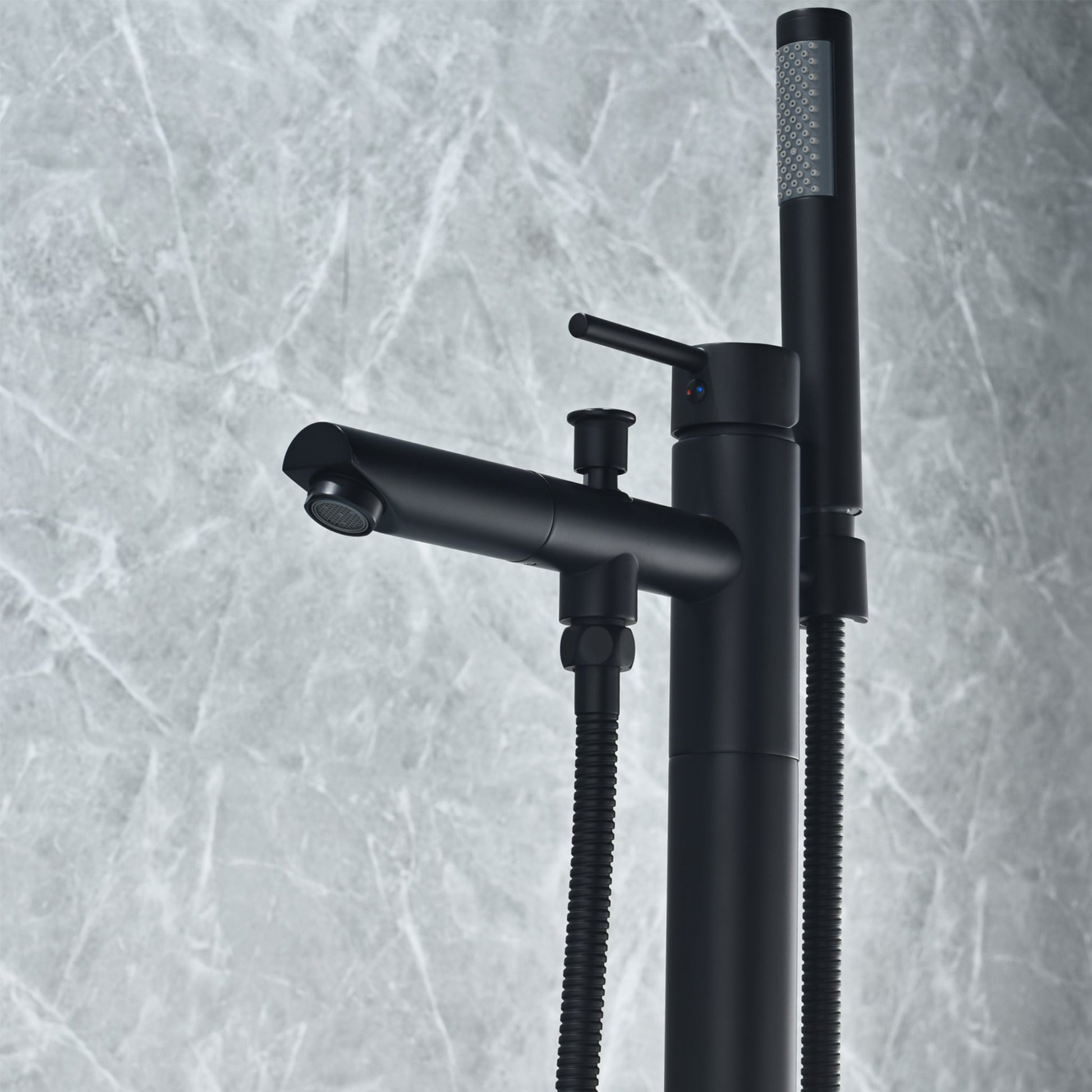 Altair Larod Matte Black Single Lever Handle Freestanding Bathtub Faucet With Handshower