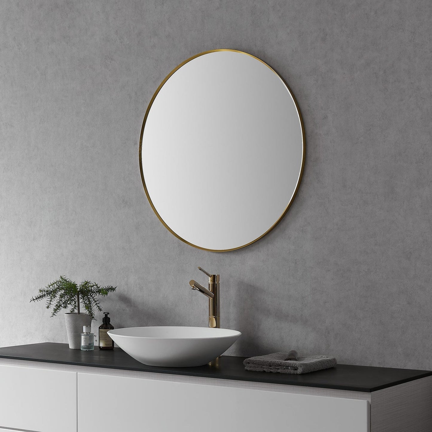 Altair Liceo 30" Round Brushed Gold Aluminum Framed Wall-Mounted Mirror