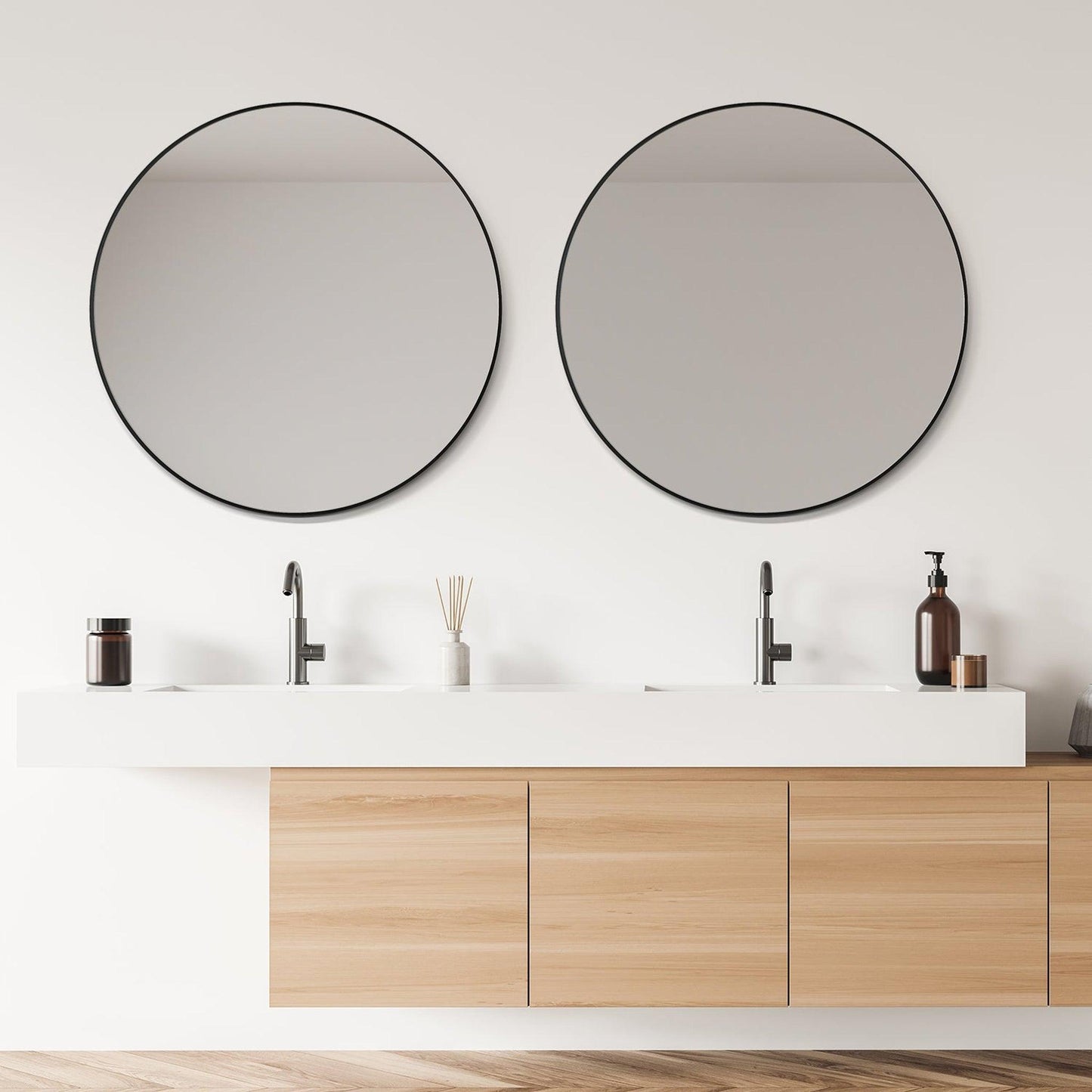 Altair Liceo 42" Round Matt Black Aluminum Framed Wall-Mounted Mirror