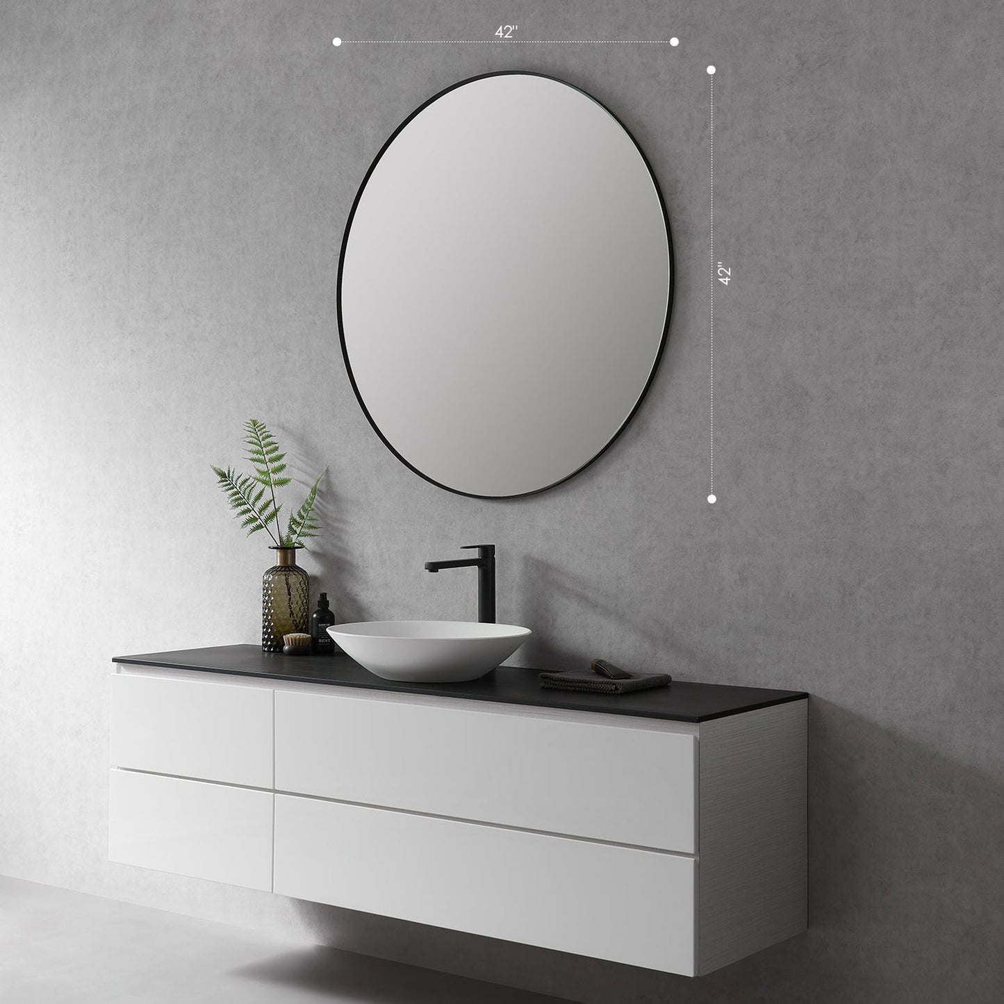 Altair Liceo 42" Round Matt Black Aluminum Framed Wall-Mounted Mirror