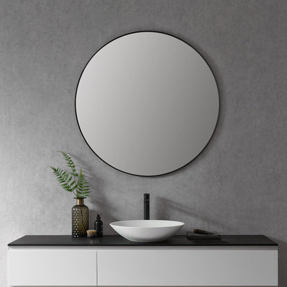 Altair Liceo 42" Round Matt Black Aluminum Framed Wall-Mounted Mirror