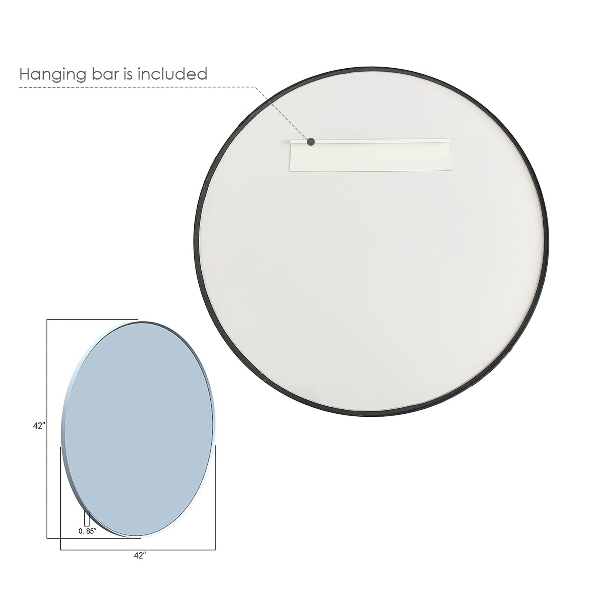 Altair Liceo 42" Round Matt Black Aluminum Framed Wall-Mounted Mirror