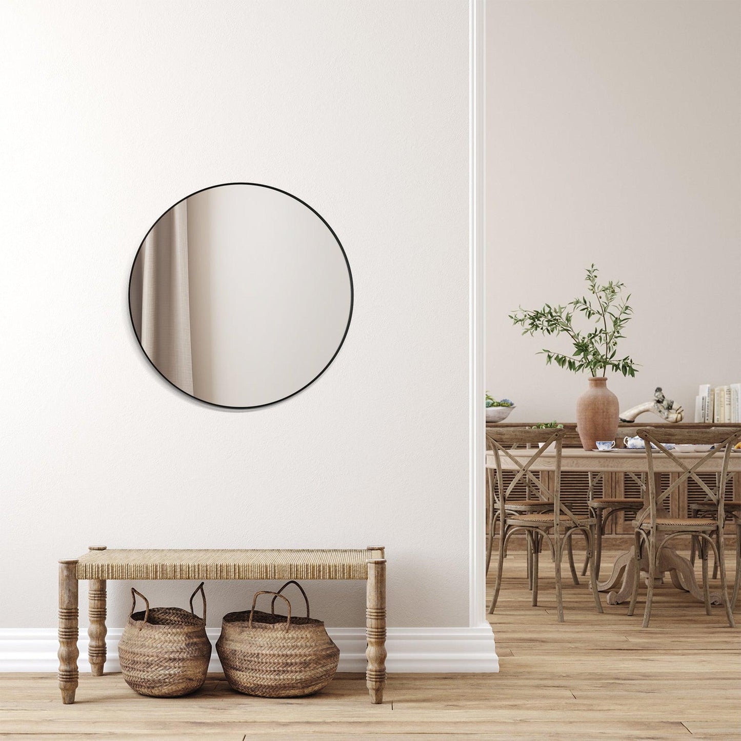 Altair Liceo 42" Round Matt Black Aluminum Framed Wall-Mounted Mirror