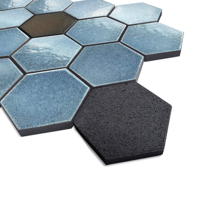 Altair Lugo 9 pcs. Hexagon Blue Stone Mosaic Floor and Wall Tile