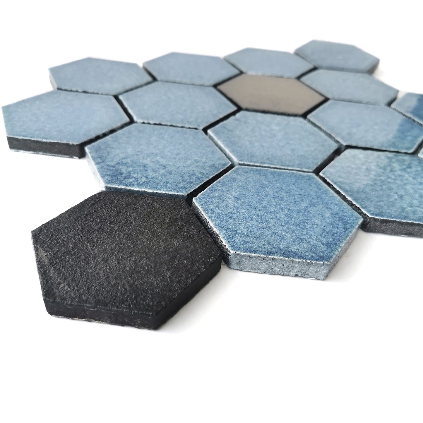 Altair Lugo 9 pcs. Hexagon Blue Stone Mosaic Floor and Wall Tile