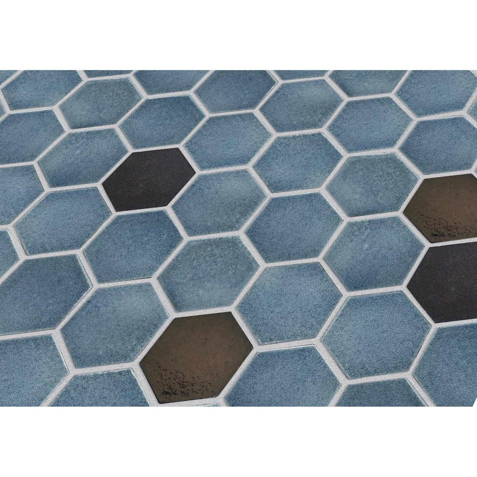 Altair Lugo 9 pcs. Hexagon Blue Stone Mosaic Floor and Wall Tile