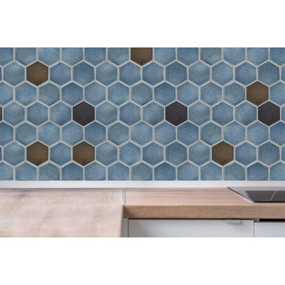 Altair Lugo 9 pcs. Hexagon Blue Stone Mosaic Floor and Wall Tile