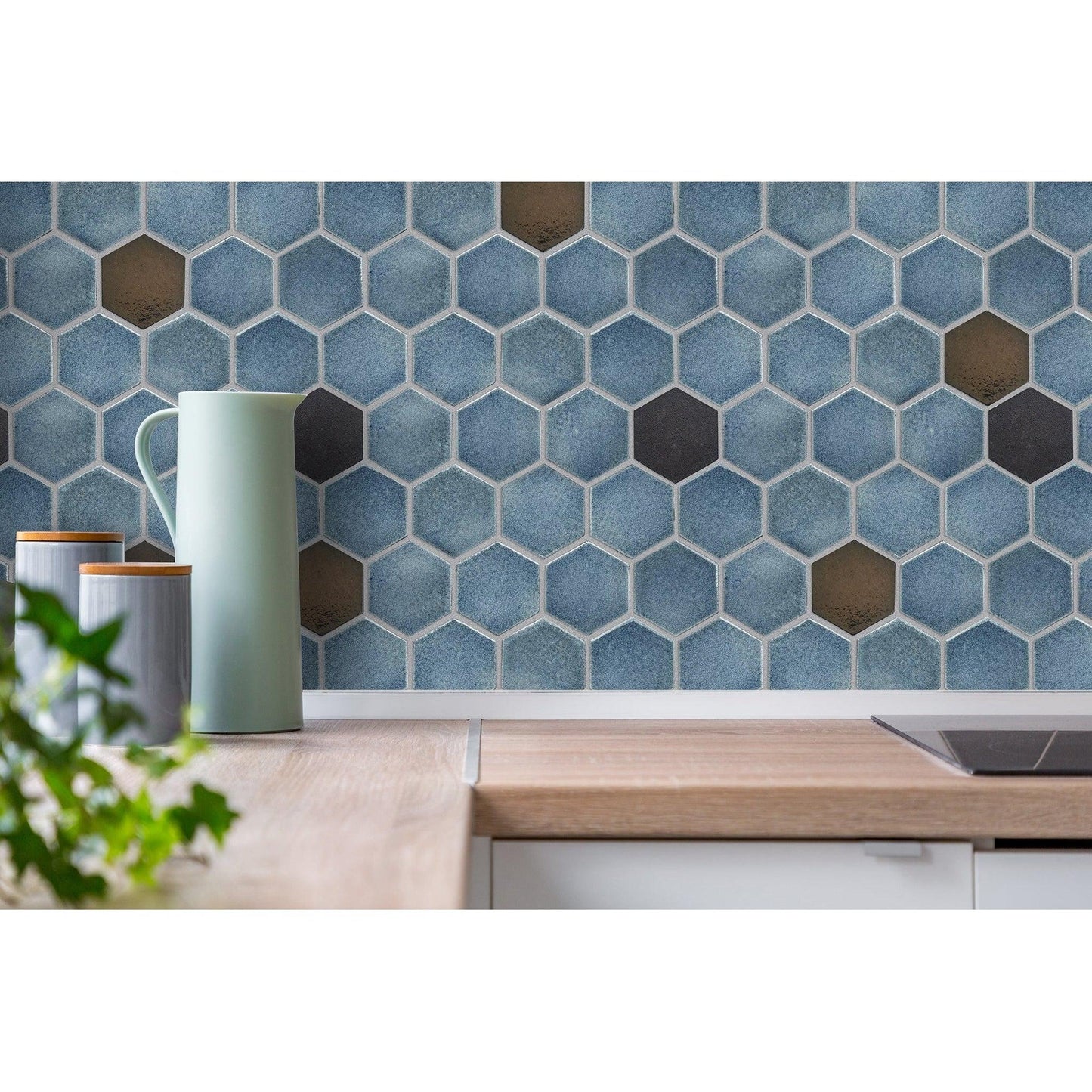 Altair Lugo 9 pcs. Hexagon Blue Stone Mosaic Floor and Wall Tile